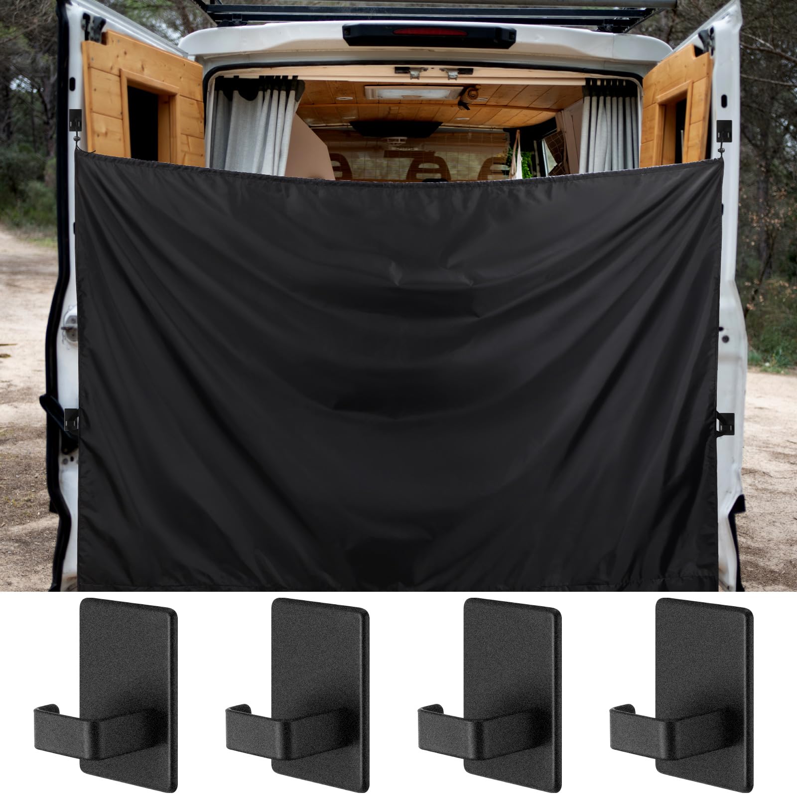 Photo 1 of Fanfanwin 7x6 ft Black Large Van Curtains Camper Car Rear Door Shower Curtains with Magnetic Hooks Adjustable Outdoor Shower Double Layer Changing Car Cover Truck Travelling