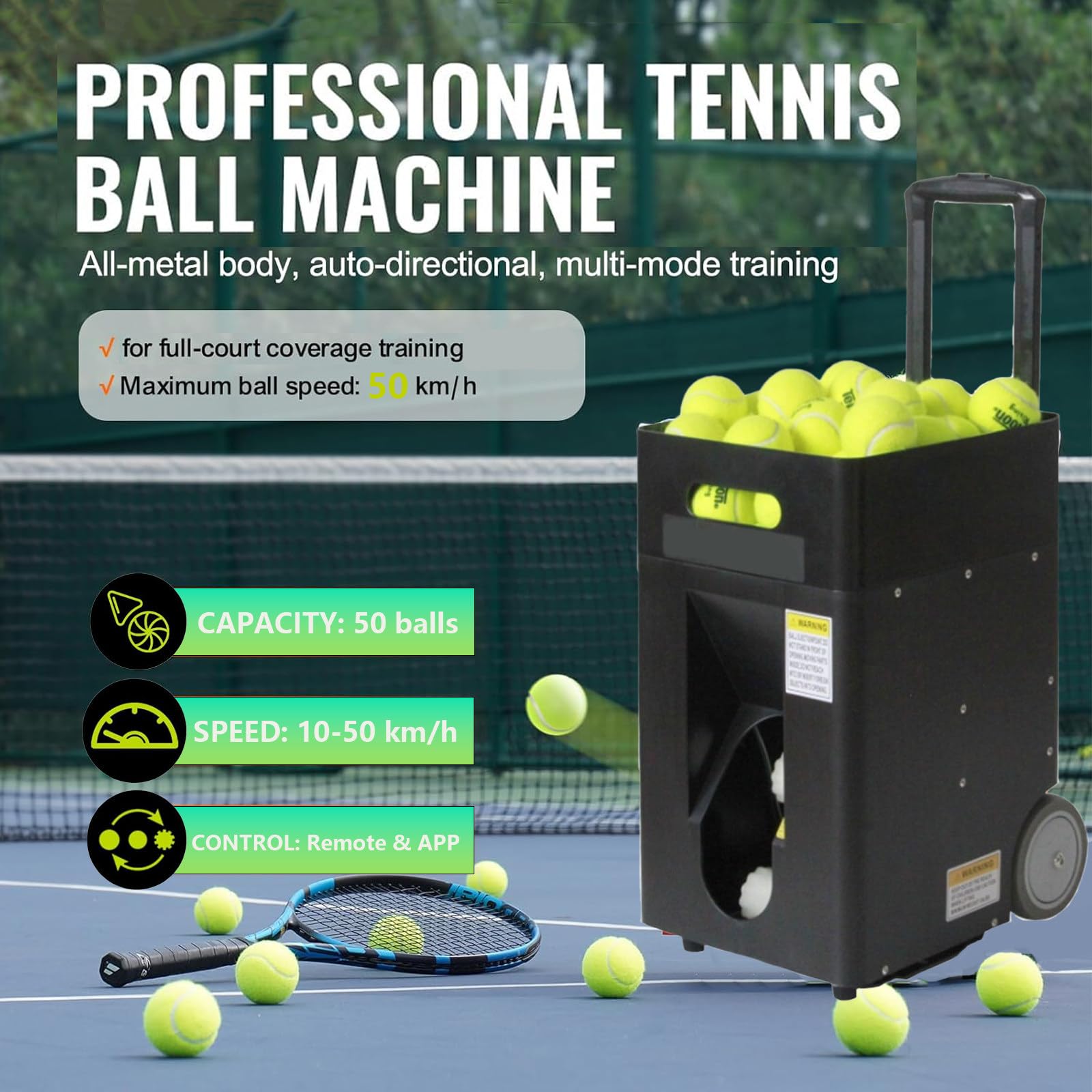 MáQuina De Pelotas De Tenis PortáTil, Lanzador AutomáTico De Pelotas De Tenis, MáQuina De 50 Pelotas De Tenis, para Principiantes, Entrenamiento Deportivo En Solitario