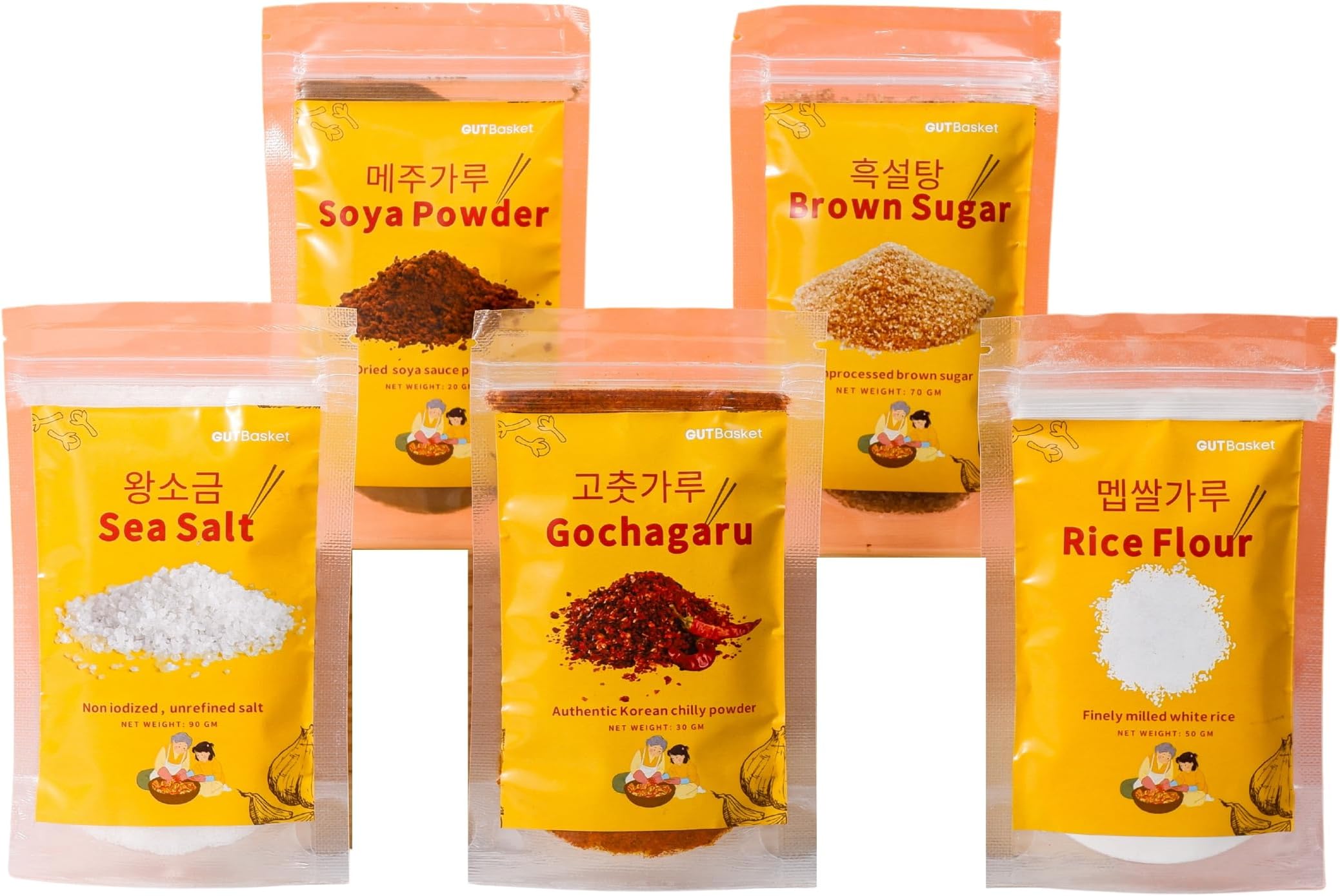 Gutbasket Supplies for Making 2 kg/ 40 servings of Korean Kimchi- Gochugaru Korean chilly powder, Soy powder, Rice flour, Sea Salt, Brown Sugar (Kimchi Supplies)