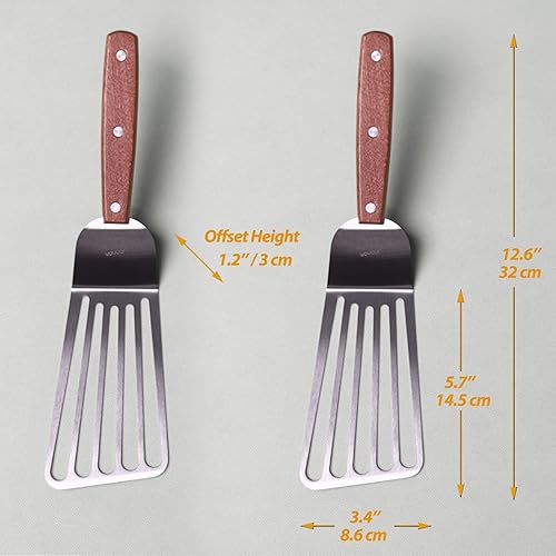 Miniatura 10 de Paquete de 2 espátulas de pescado, espátulas ranuradas de acero inoxidable para voltear, girar, freír y asar, espátulas ranuradas de metal de 3 x 6