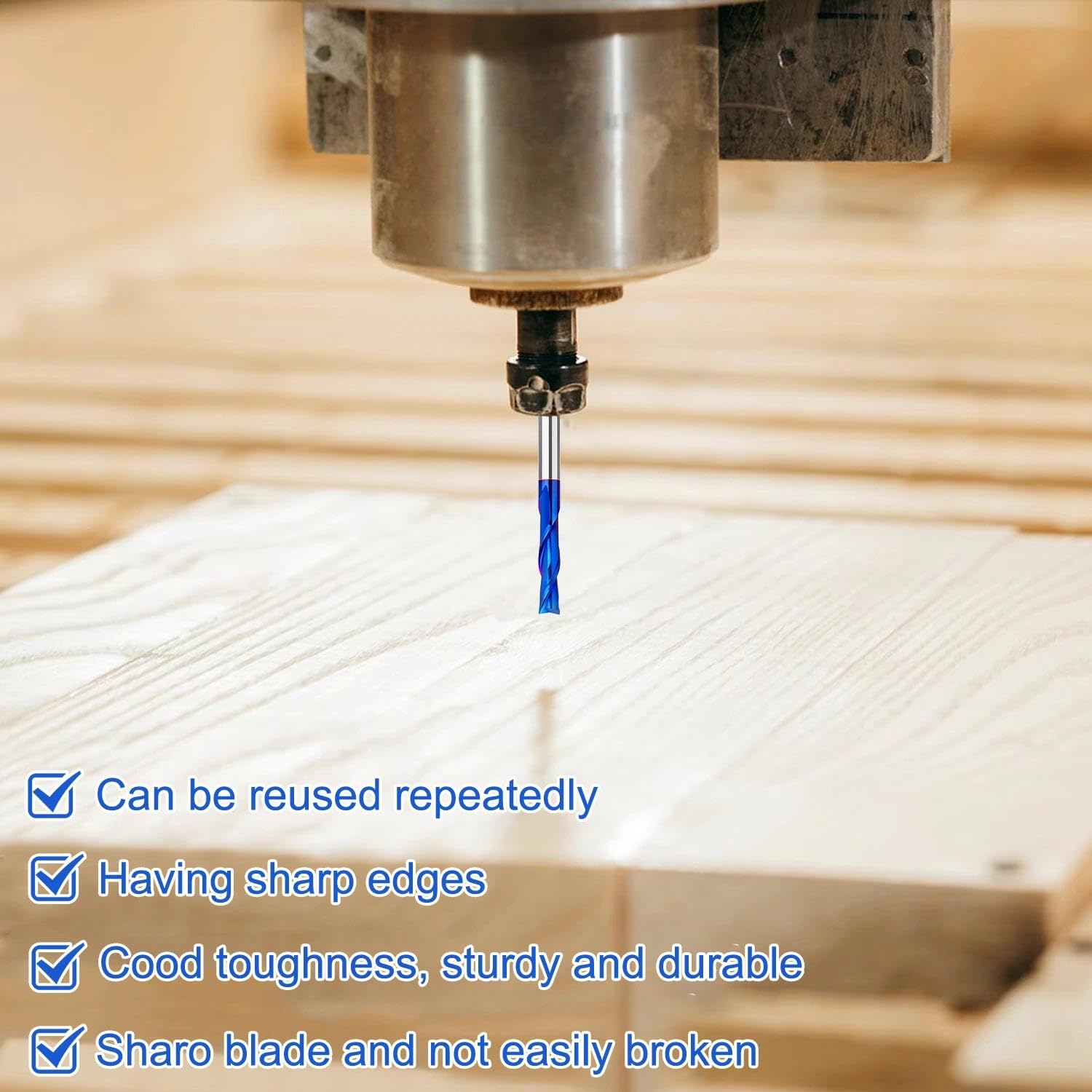 Router Bits 1/4" Shank, Downcut Spiral Router Bits, 1/4 inch Cutting Diameter Solid Carbide with Nano Blue Coating CNC End Mill for Wood Cut, Carving, Edge Trimming ( 1/4"*1/4"*1" Downcut )