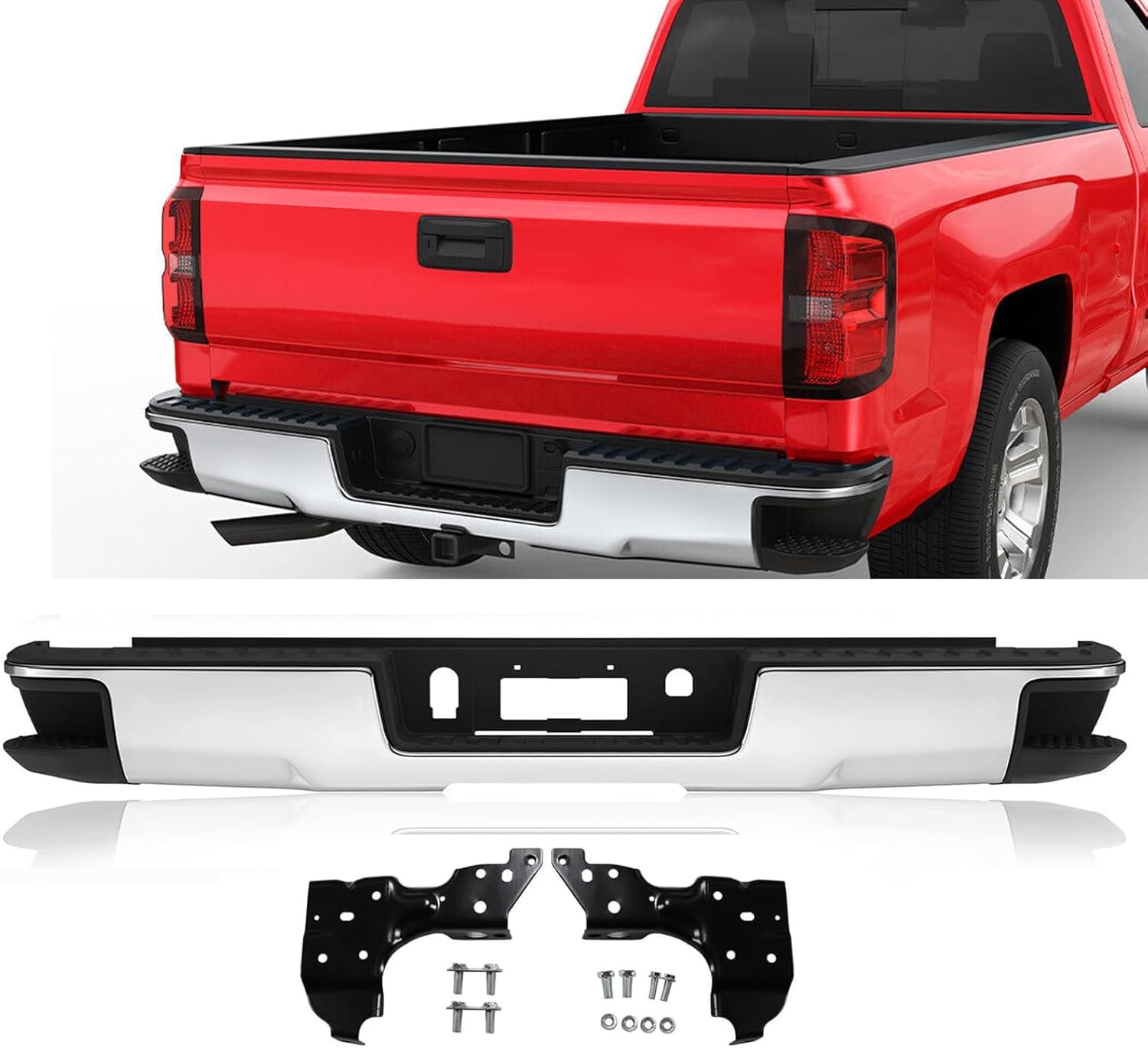 Ensamblaje de parachoques trasero compatible con Chevy Silverado 1500 GMC Sierra 1500 2014-2018 con orificio sin sensor con escalones de esquina,