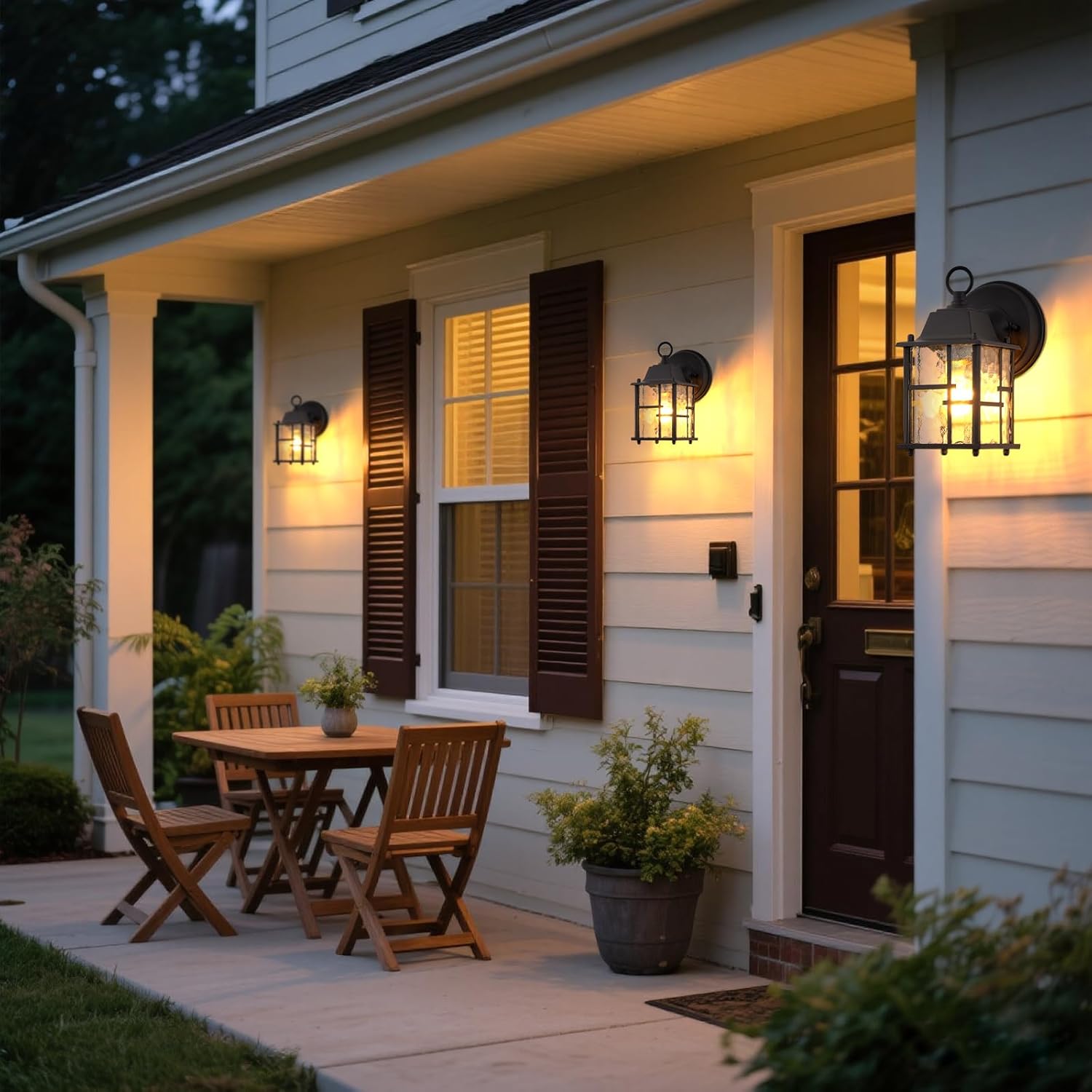 8" High Outdoor Wall Light Fixtures, 2 Pack Black Exterior Light Sconce, Rust-Proof Wall Lantern with Water Rippled Glass for Porch, Patio, Front Door, Garage and House Outdoor Lighting