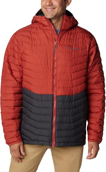 Columbia Mens Westridge Down Hooded Jacket, Shark/Warp Red, 5X Big