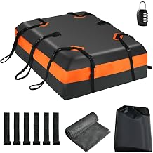 GiantexUK 15/21 Cubic Feet Car Roof Bag, Waterproof Cargo Top Carrier with Non-Slip Mat, 6 Door Hooks & 10 Straps, Rooftop Luggage Storage Box for Car Suv15 Cubic Ft/424L,with Combination Lock