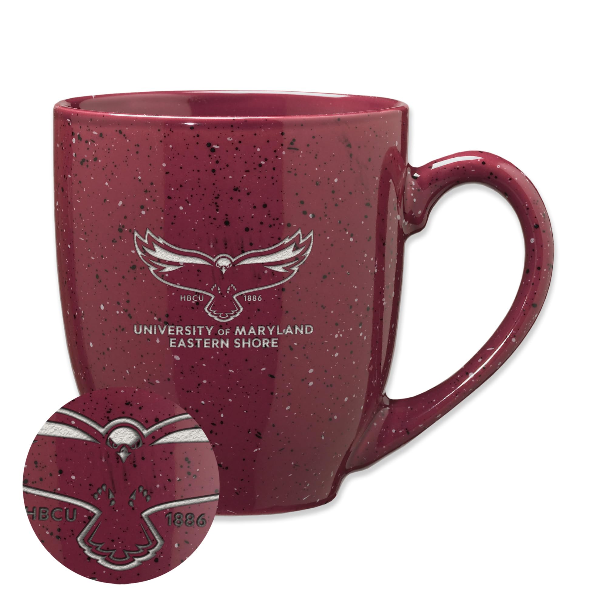 Rico Industries NCAA Maryland-Eastern Shore Hawks Primary Logo Maroon 16 oz Team Color Laser Engraved Speckled Ceramic Coffee Mug — image 1
