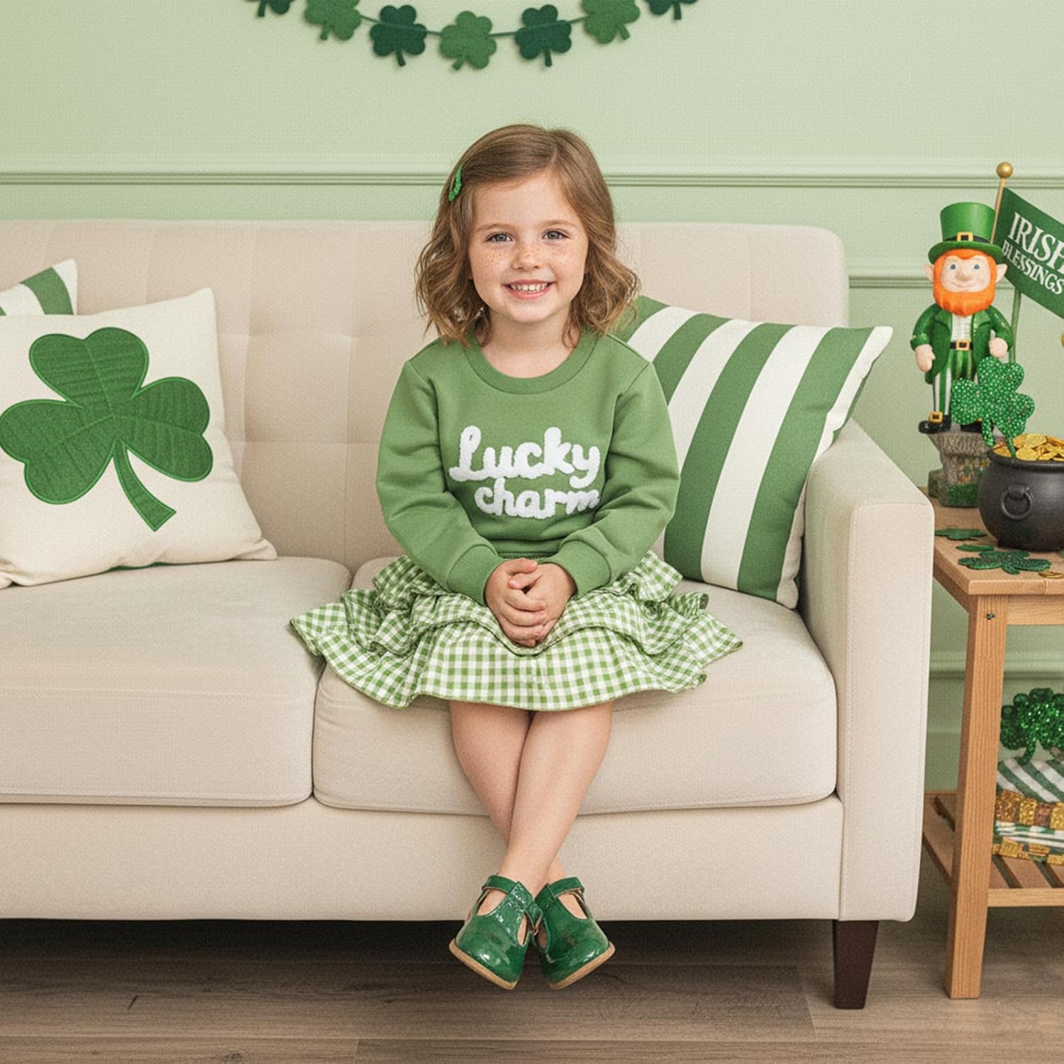 Toddler Baby Girl Valentines Outfit Infant Spring Clothes Heart Letter Sweatshirt Pullover Plaid Tiered Skirt Set - Image 3