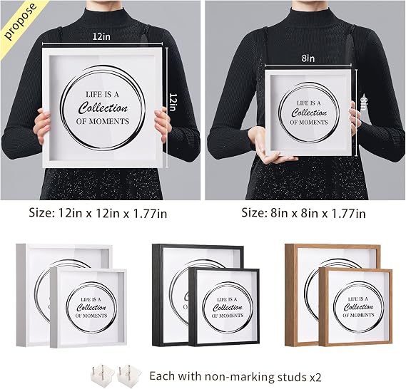 Adventure Challenge Archive Shadow Box Picture Frame With Slot, 8&12In Ticket Card Memory Box for Keepsakes, Top Loading Display Case Travel Decor Gift (White, 12x12in)