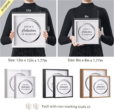 Adventure Challenge Archive Shadow Box Picture Frame With Slot, 8&12In Ticket Card Memory Box for Keepsakes, Top Loading Display Case Travel Decor Gift (White, 12x12in)