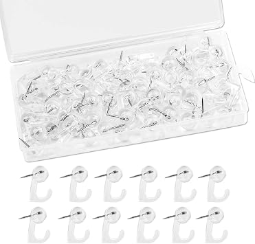60 Pieces Clear Plastic Thumb Tack Hook, Plastic Heads Pin Tacks Wall Thumb Tacks Hanging Nails Decorative Push Pins Hooks for Cork Bulletin Board Map Photos Calendar, Home Office School Supplies