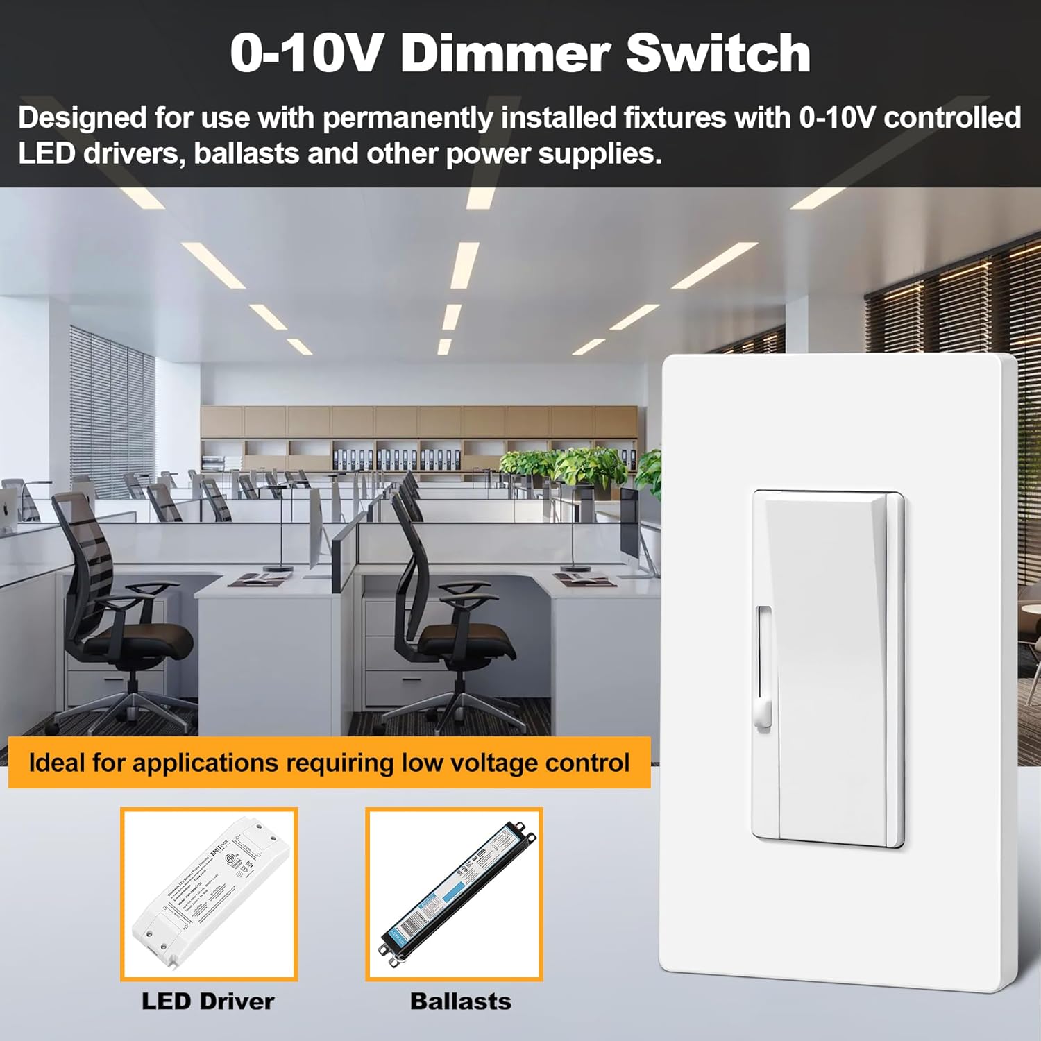 BESTTEN 10 Pack 0-10V LED Dimmer Light Switch, Super Slim Low Voltage Dimmable Switch for Dimmable LED Lights, Single-Pole or 3-Way, Screwless Wallplate Included, White