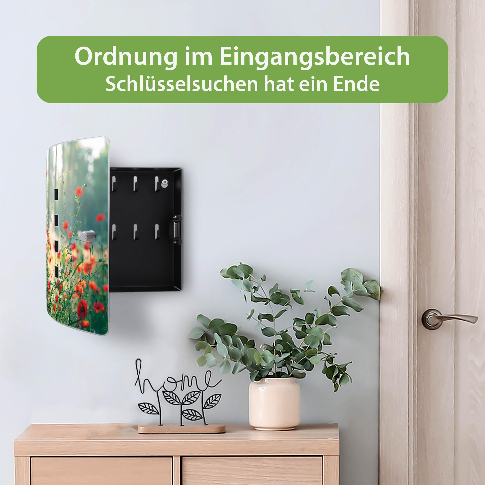 banjado Design Schlüsselkasten aus Edelstahl für 10 Schlüssel - Schlüsselschrank zur Schlüssel Aufbewahrung 24 x 21,5 x 7cm groß mit praktischem Magnetverschluss - Motiv Waldmohn