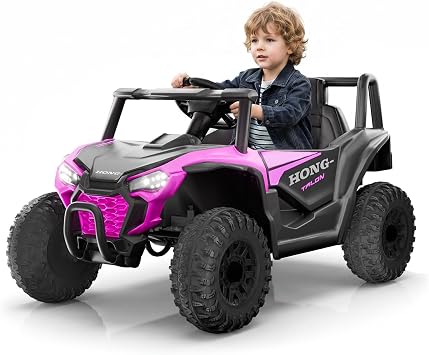 12V UTV Ride on Toy | Electric Kids Truck, Blue | 12V Power, Bluetooth, 4-Wheel Shock Absorption, Double Openable DoorsPink