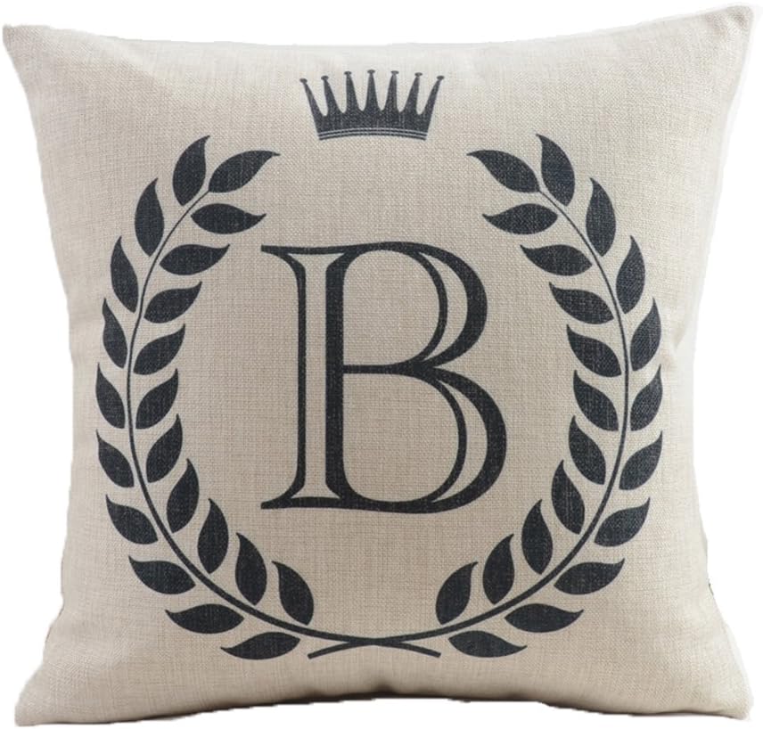 Vagasi Alphabet Throw Pillow Cover 18x18 Linen Decorative Letters Cushion Protector for Sofa Chair Car Bed Home, B