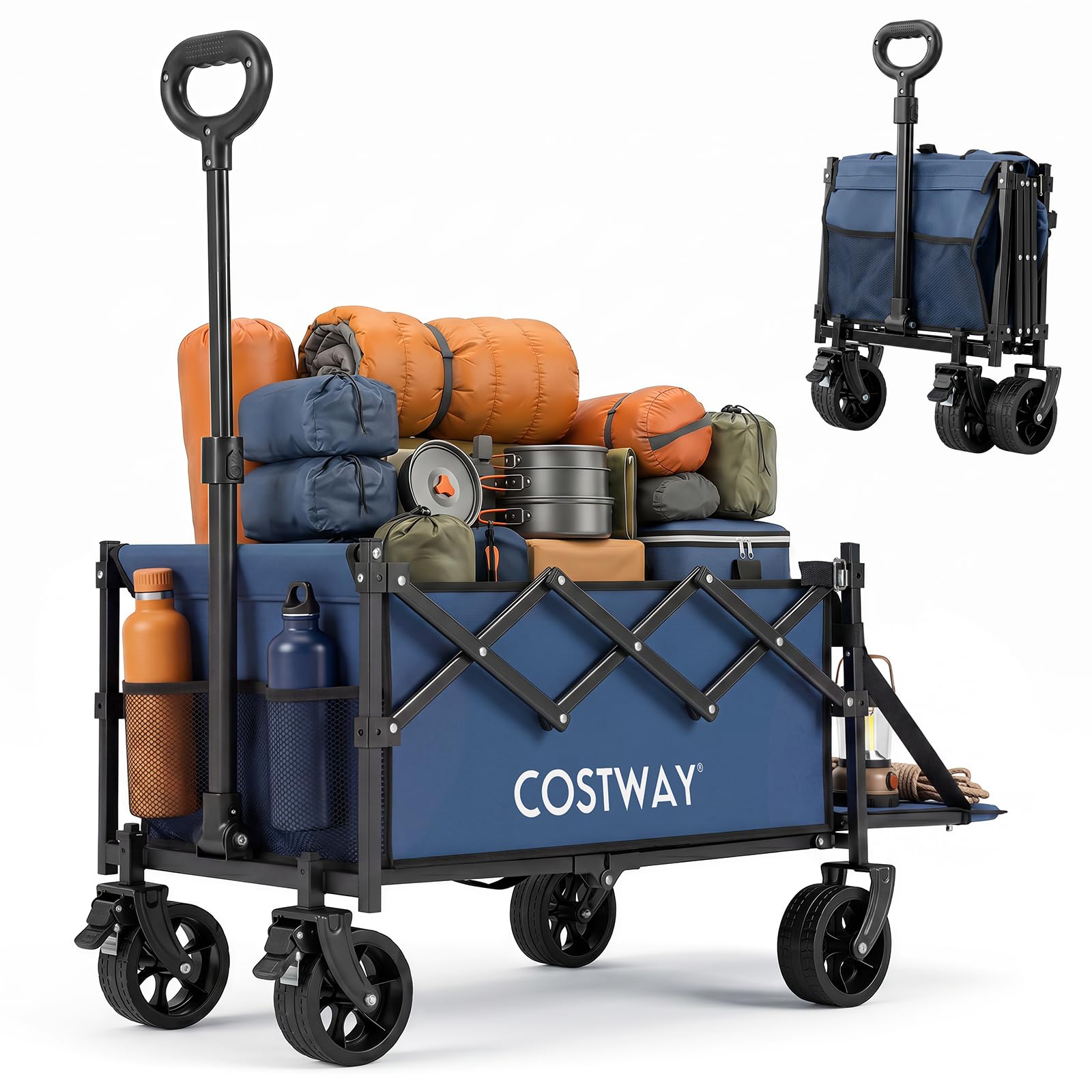 COSTWAY 63-92L Folding Trolley Cart, 150kg Load, Adjustable Handle (Blue)