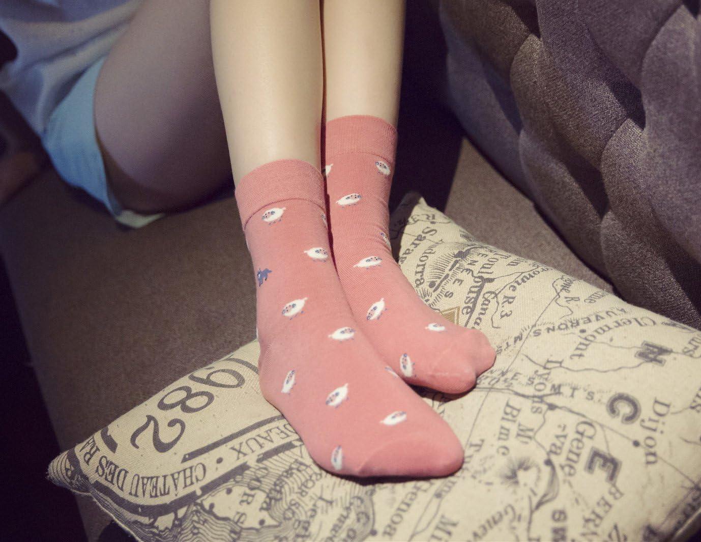 Losa Kute 5 Pairs Cute Patterned Socks Warm Crew Socks
