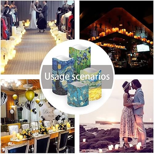 Miniatura 7 de Ystardream Van Gogh - Velas LED parpadeantes móviles de plástico con cambio de color remoto y temporizador, 4 paquetes