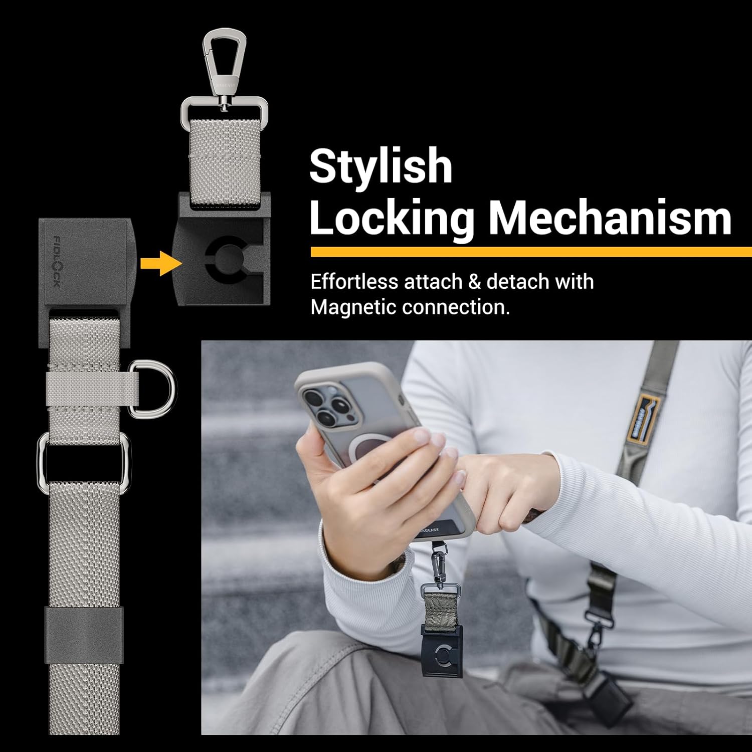 MAGEASY Universal Cell Phone Lanyard - Crossbody Phone Strap for iPhone 17 Pro Max & Most Smartphones, Magnetic Quick-lock System, for Men & Women | Utility (Black) - Image 6