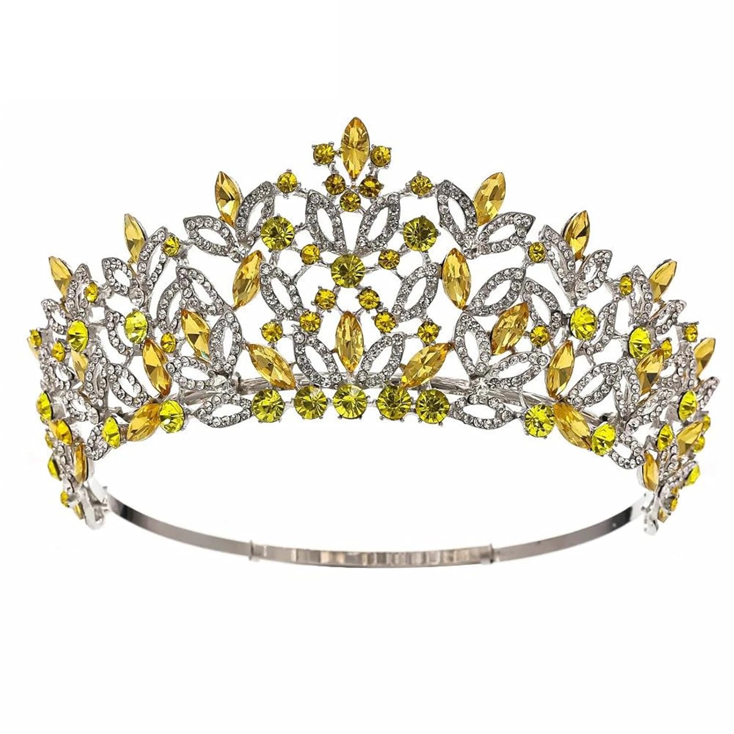 Large Round Rhinestone Tiara Crown For Women Royal Queen Adjustable Headpiece Bridal Wedding Stage Prom Pageant Accessories