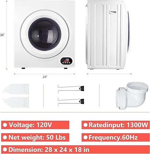 Miniatura 7 de Euhomy Secadora portátil, 1400 W, 2.65 pies cúbicos, secadora de ropa con manguera de escape, secadora compacta con tambor de acero inoxidable,