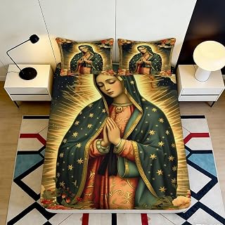 3D Printed Vintage Icon Fitted Sheet Microfiber Deep Pocket Bedroom Bedding Praying Icon Mattress Fitted Cover Non-Slip Washable 200x200x25cm 90x200x25cm