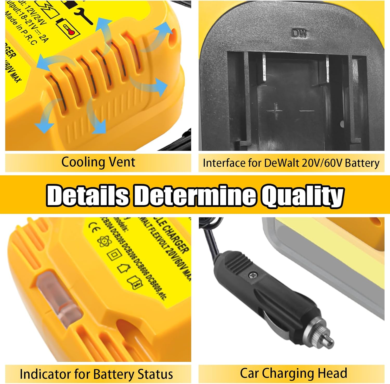 Car Battery Charger Replace for Dewalt 20V 60V MAX Lithium Ion Battery Charger DCB203 DCB201 DCB204 DCB206 DCB606 DCB609 Vehicle Charger(NOT for 12V)