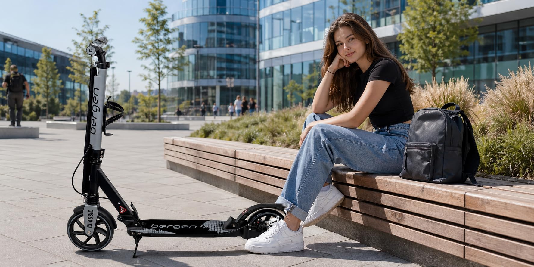 Bergen City Scooter Tretroller Classic klappbar - 200 mm Räder, Scheiben- & Fußbremse, 2× Federung, Aluminium Scooter höhenverstellbar, für Kinder ab 6 Jahre & Erwachsene bis 100 kg