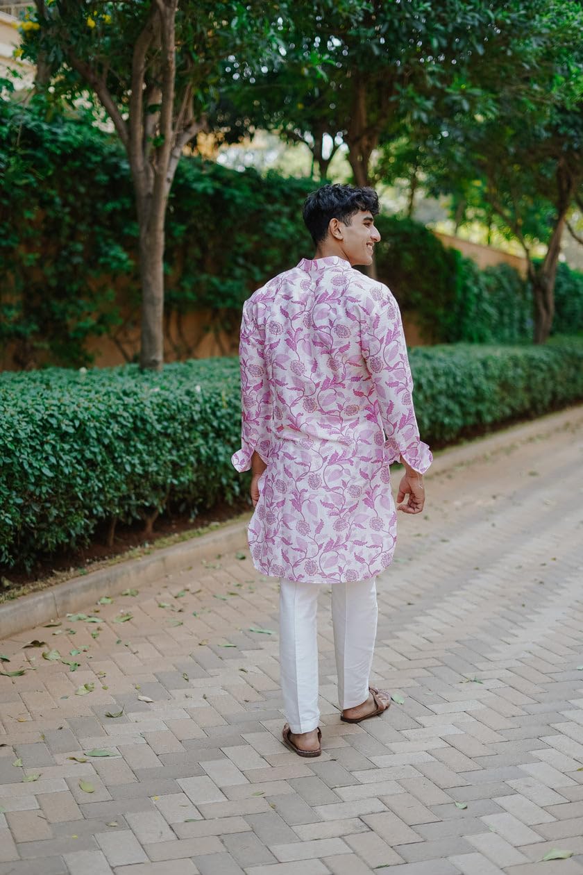 Lookmark Men's Cotton Blend Printed Long Kurta Suitable For All Indian Wedding, Occasions, And Festivals (Az-Lm-Og-Kurta 22-Xxl) Pink
