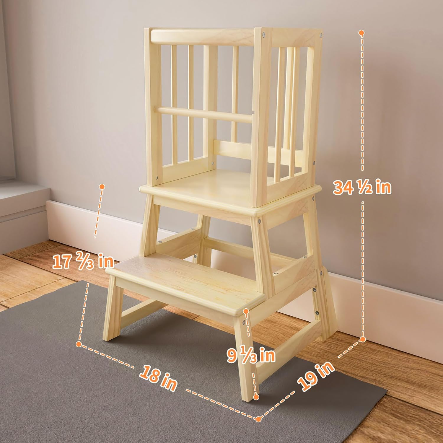 Kids Kitchen Step Stool & Step Stools for Kids, Toddler Montessori Learning Standing Tower, Ideal Toddler Kitchen Stool Helper for Bathroom Sink or Counter - 3 Exclusive Upgrades - Natural