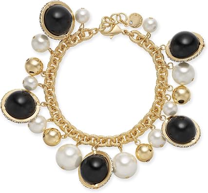 Charter Club Gold-Tone Pave, Imitation Pearl & Bead Shaky Link Bracelet