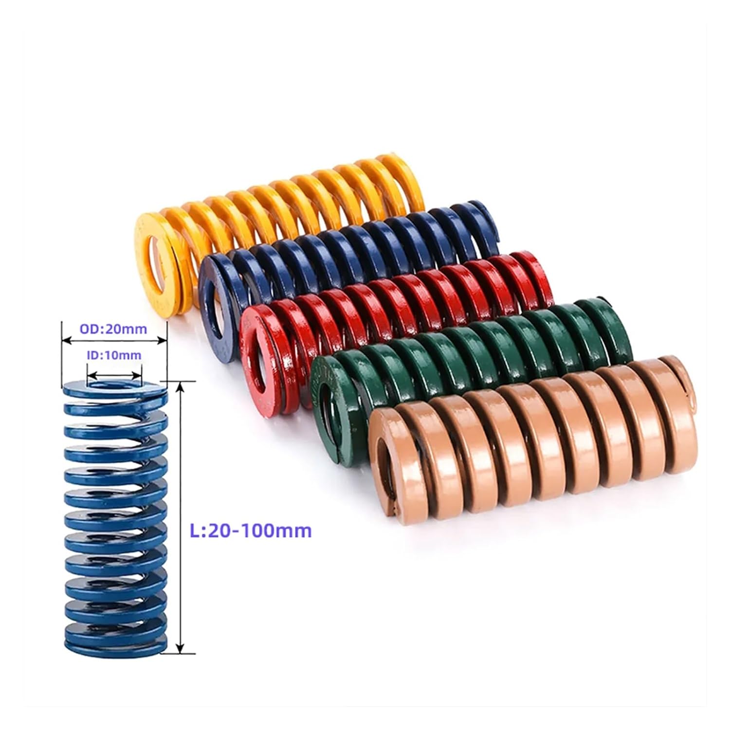 Printer Die Spring 1PCS Die Spring Spiral Stamping Compression Alloy Steel Coil Spring Outer Dia 20mm Inner Dia 10mm Length 20-100mm(20x10x60mm,ODXIDXL_Yellow)