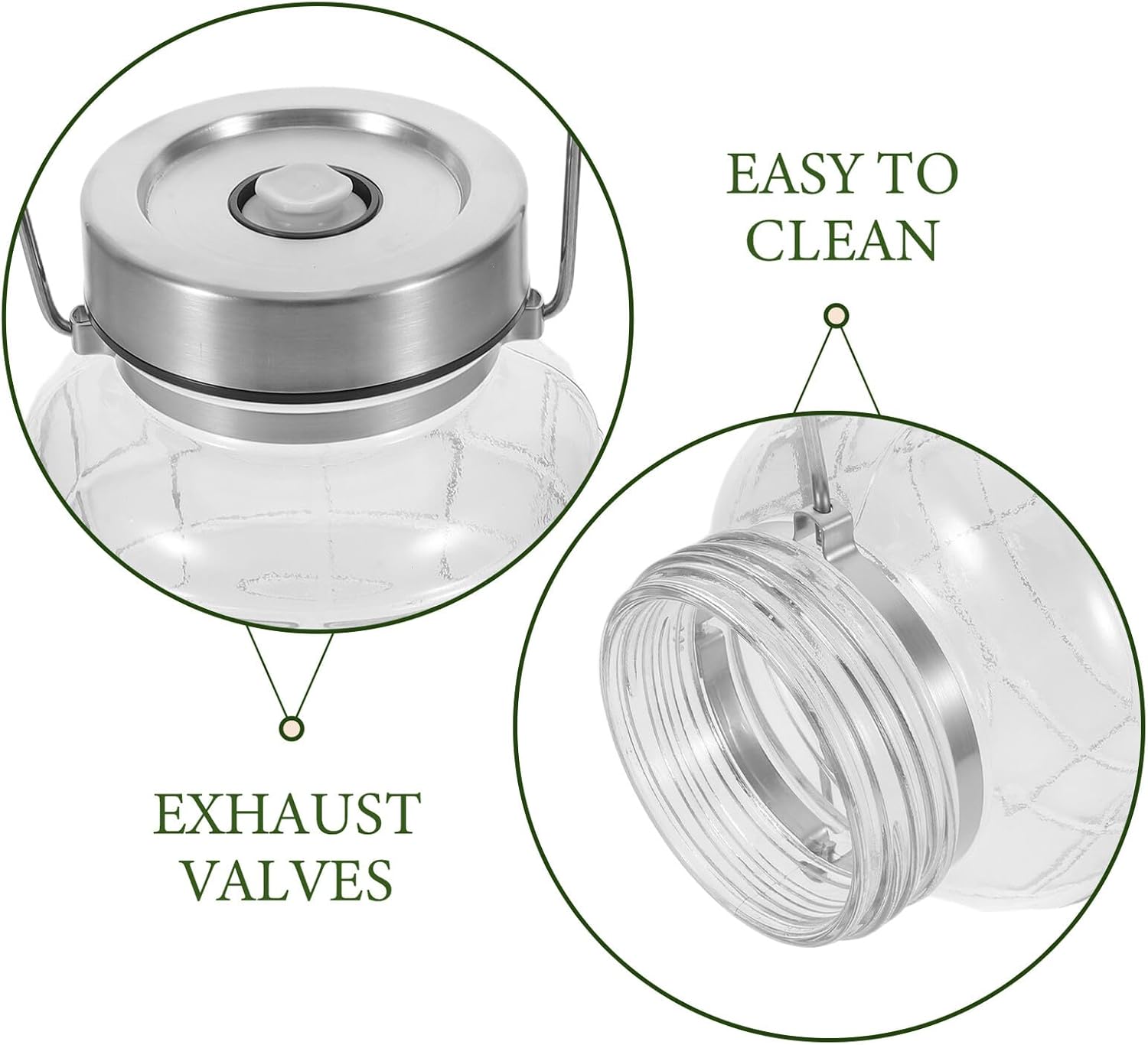 Wide Mouth Fermenting Jar 2000ml Glass Container with Airtight Seal and Manual Airlock Valve for Rice Wine Brewing and Grain Storage