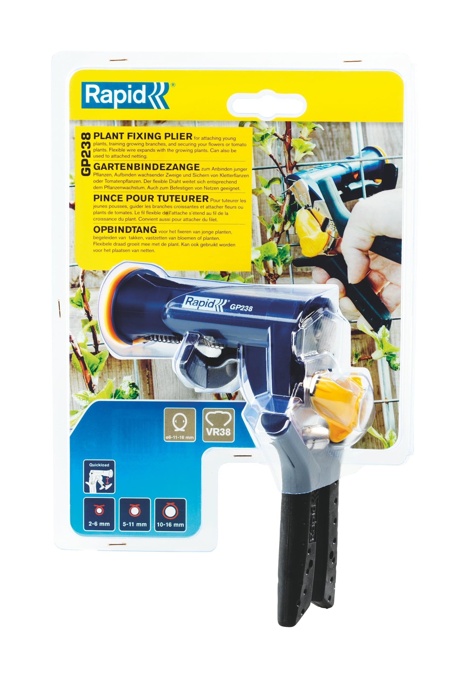 Rapid, 24311200, Pince à tuteurer, Avec chargeur, 3 positions de serrage, Chargement rapide, GP238 6-11-16 mm