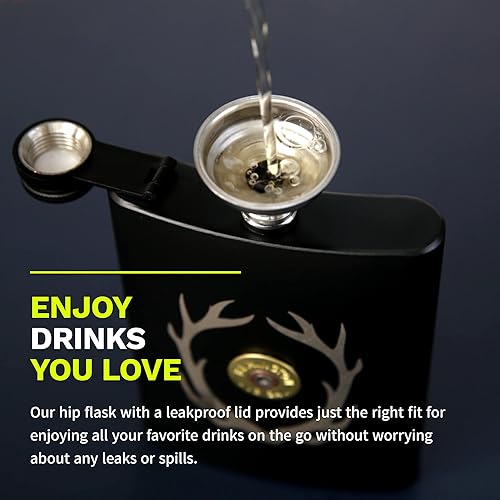 Miniatura 4 de HAMILO Shotgun Shell - Frasco de caza de ciervos para licor con embudo, frasco de campamento a prueba de fugas de 8 onzas para hombres y mujeres,