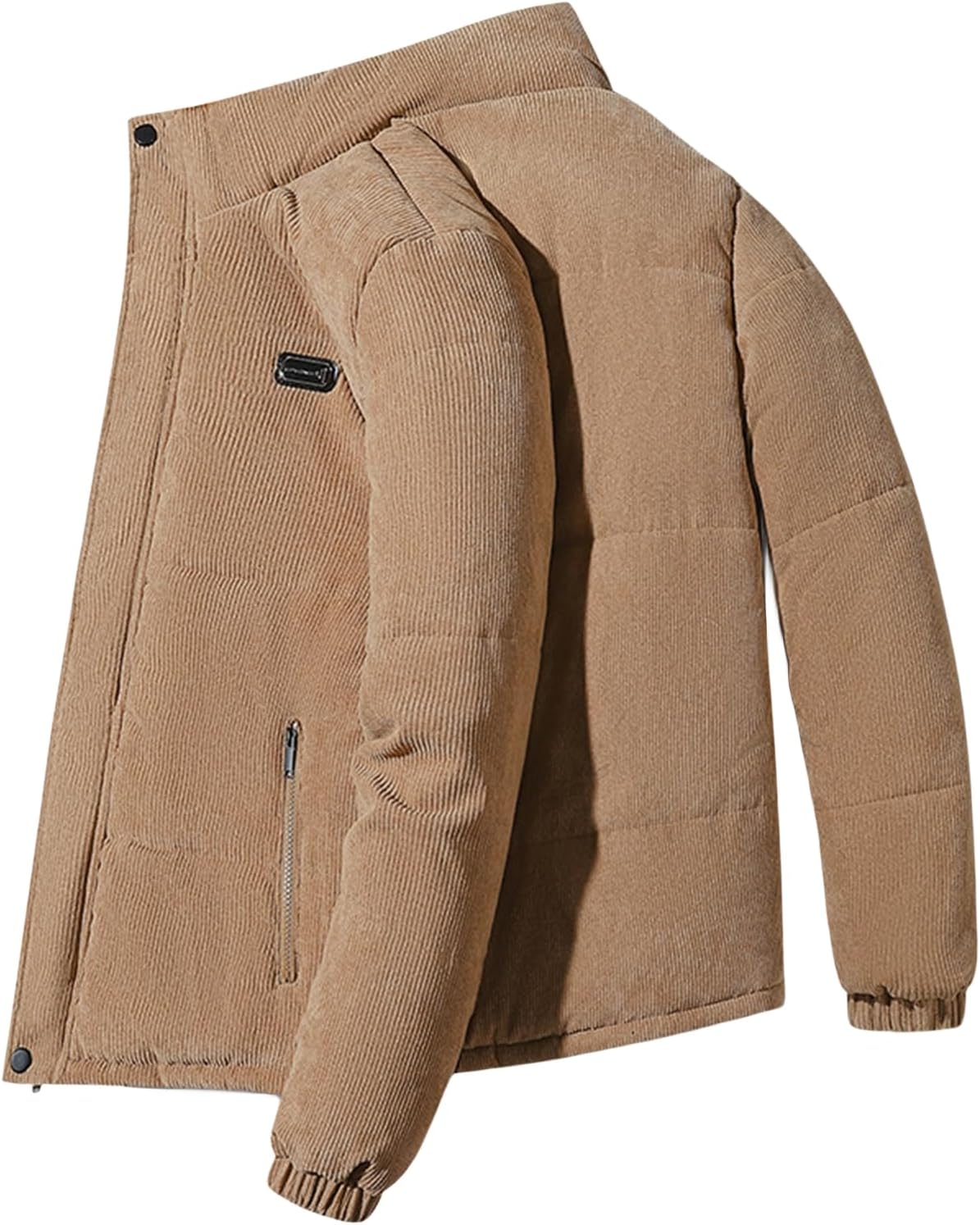 evzosrz Mens Bomber Jacket Corduroy Zip Up Long Sleeve Mock Neck Lined Fleece Sherpa Winter Vintage Trucker Coat with Pockets