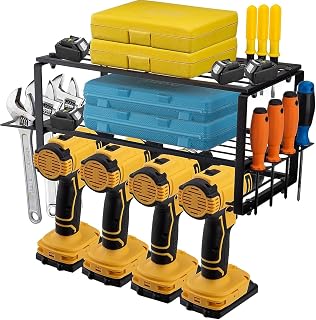 LESOLEIL Power Tool Organizer Wall Mount 3 Layers, Cordless Drill Holder Hanging Organization Metal Tool Shelf Utility Storage Rack with Screwdriver/Plier/Hammer Holder for Workshop Garage, Black
