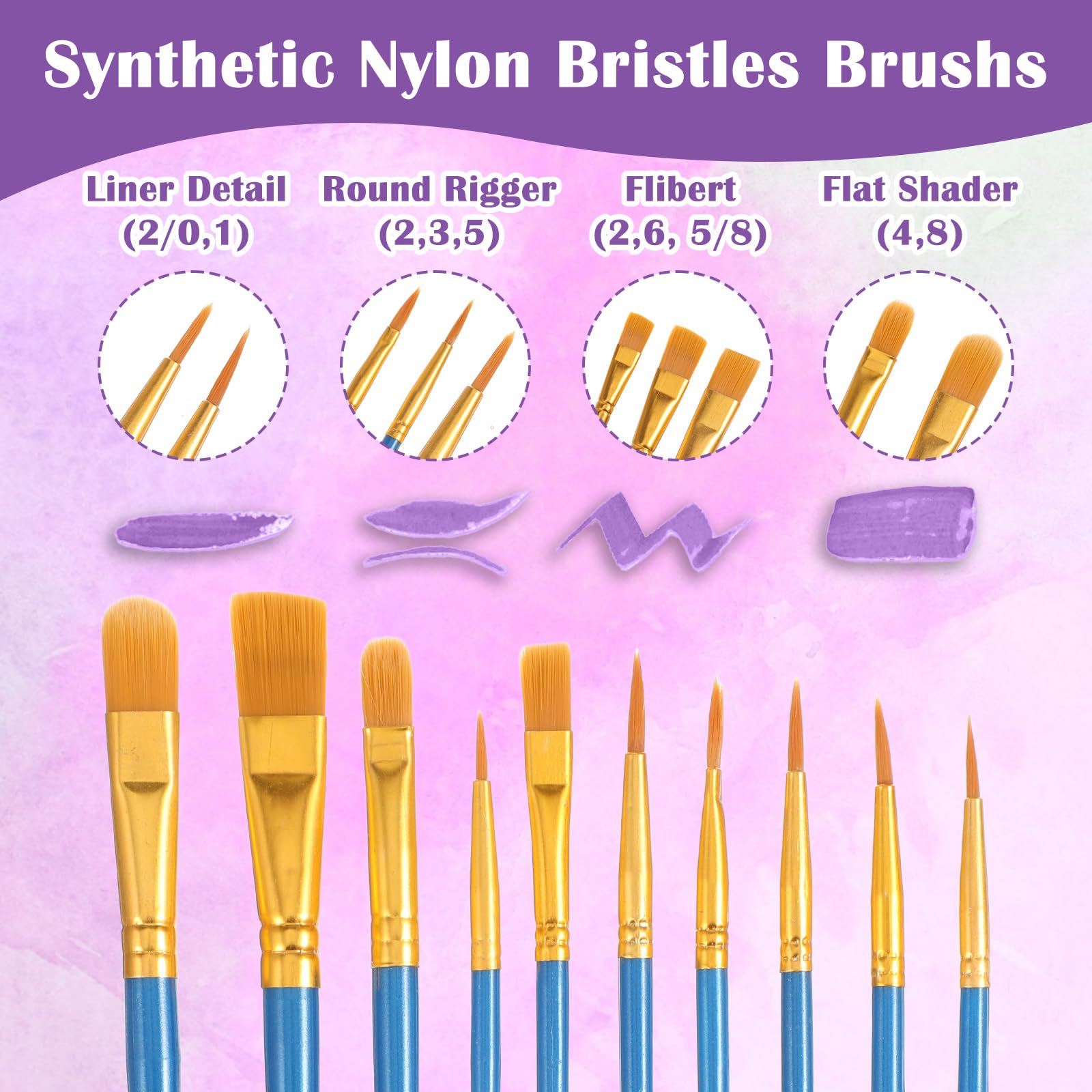 Lot de 220 palettes de pinceaux de peinture, 20 paquets de 200 pinceaux et 20 palettes, tête de pinceau en nylon, convient pour l'aquarelle à l'huile, etc., ensemble de peinture artistique parfait