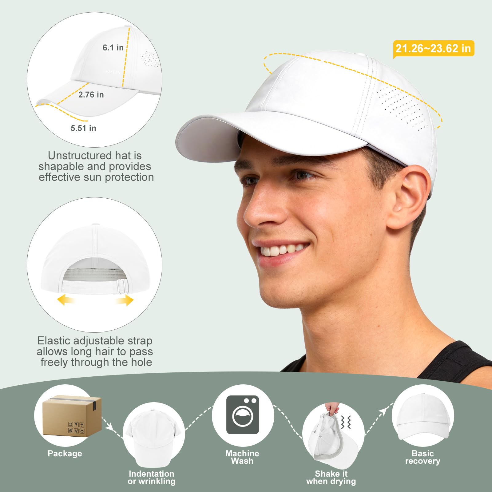 Sukeen Mens Baseball Cap - Adjustable Breathable Moisture-Wicking Hat for Golf Hiking Fishing Running Outdoor Daily - 4