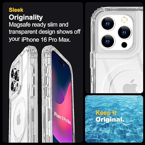 Miniatura 5 de AICase Funda para iPhone 16 Pro Max, transparente construida para MagSafe, 3 en 1, resistente protección contra caídas, a prueba de golpes, caídas y