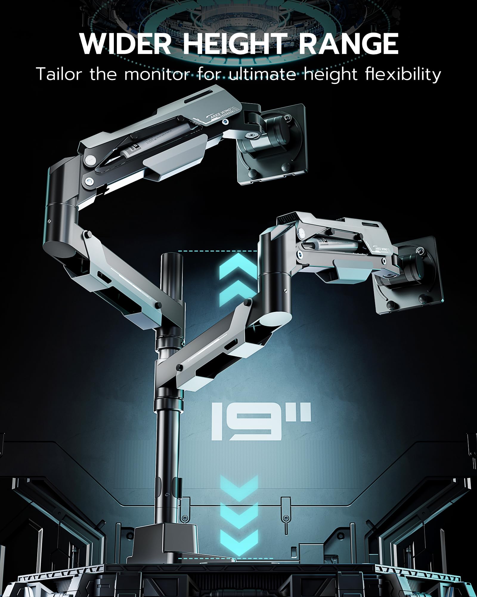 ARES WING Stacked Dual Monitor Mount - Heavy Duty For 24-57" Screens, With USB Ports