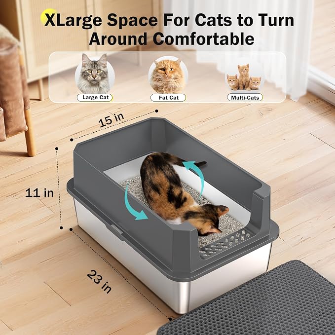 Arenero de acero inoxidable XL para gatos con tapa miniatura 4