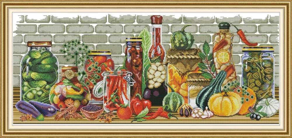 Joy SundayCross Stitch Kit 14CT Stamped Embroidery Kits Precise Printed Needlework - All Kinds of Vegetables 76×36CM
