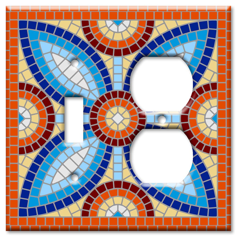 Art Plates - OVERSIZED Switch Plate - OVER SIZE Decorative Metal Wall Plate - Combo: Toggle - Outlet - Orange Spanish Mosaic Tile (PRINTED IMAGE) - (Made in USA)