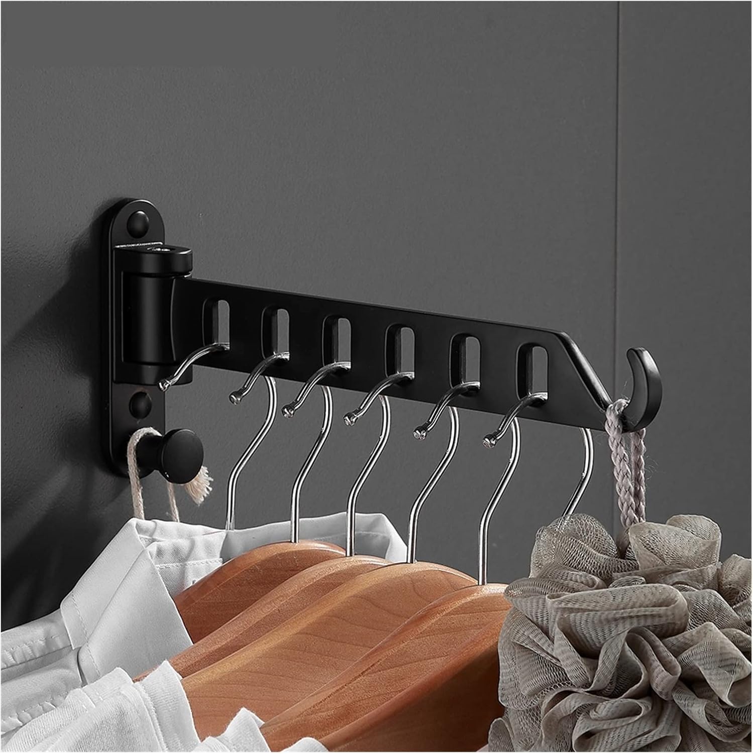 F Hotel/Home Convenient Storage Rackblack Folding Wall Mounted Telescopic Indoor and Outdoor Hanger Clothes Hook Clothesline Laundry Drying Rack The New,1-A