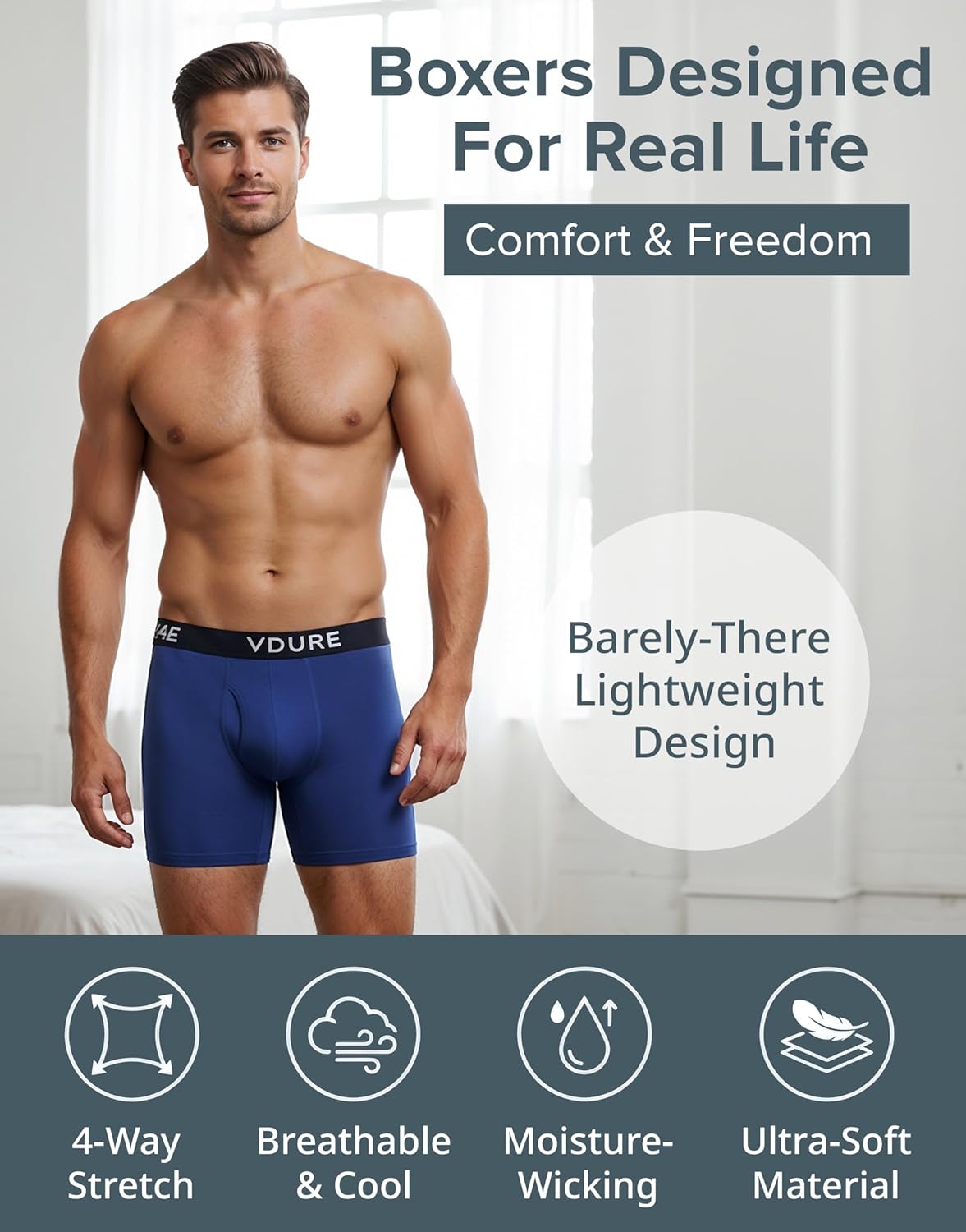 Men's Boxer Briefs – Soft Stretch Cotton Mens Underwear with No-Roll Waistband, Supportive & Effortless Fit- Multipack - Image 2