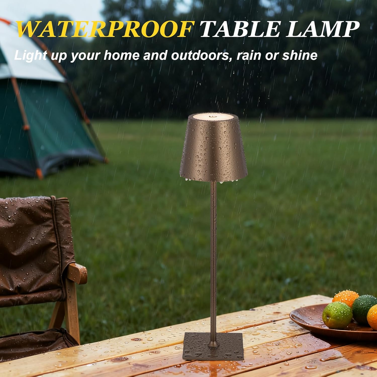 Kakanuo Brown Cordless Rechargeable Table Lamp 5000mAh Battery Operated Lamps, 3 Colors Stepless Dimming Touch Lamp for Living Room, Kitchen Counter, Dining, Outdoor Patio, 2 Pack