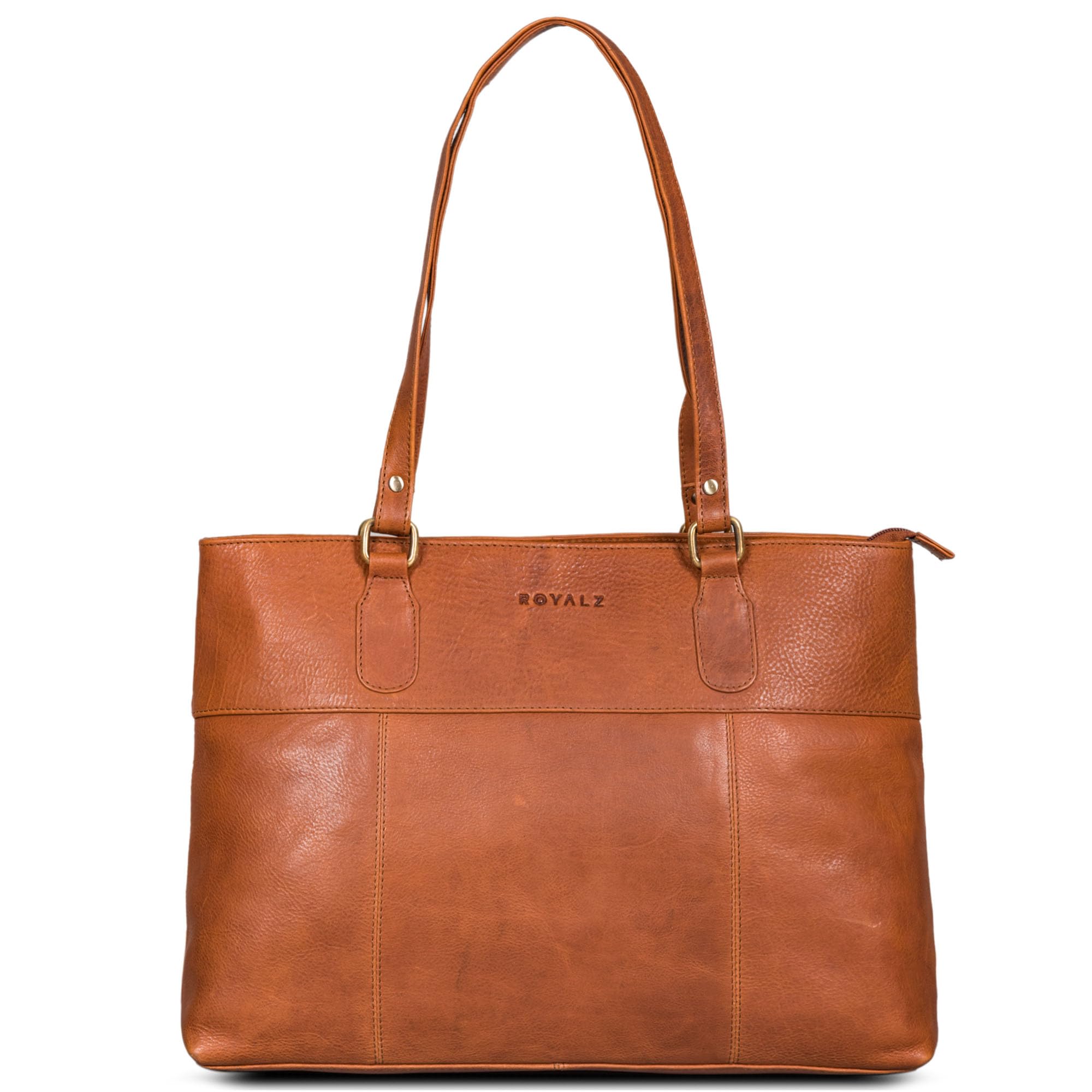 ROYALZ "Augustine Vintage Echtleder Handtasche Damen mittelgroß Leder Henkeltasche Schultertasche mit langen Henkeln;Farbe:Schwarz