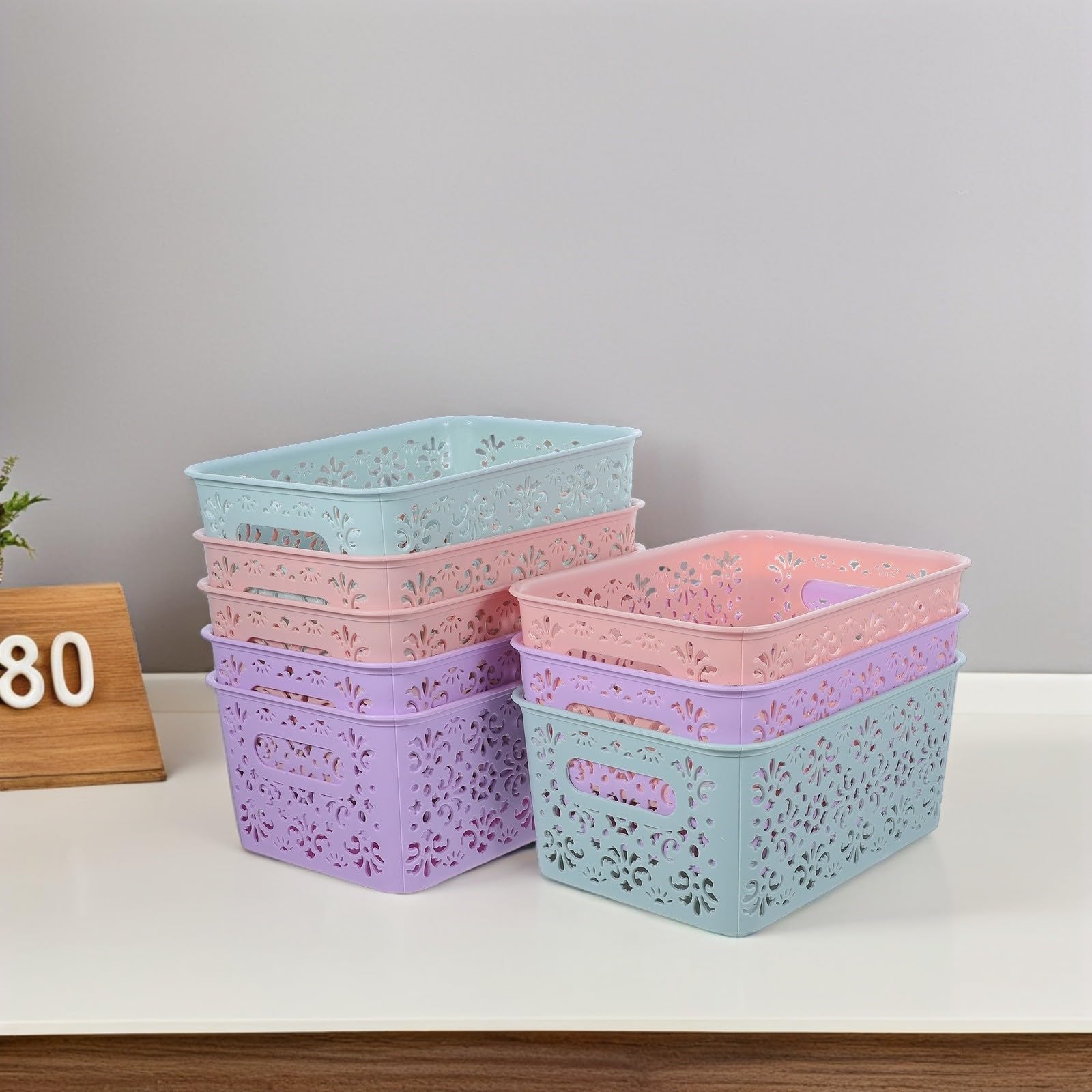 Schreibtisch Organizer Körbe aus Kunststoff, 8 Stück, Stapelbar