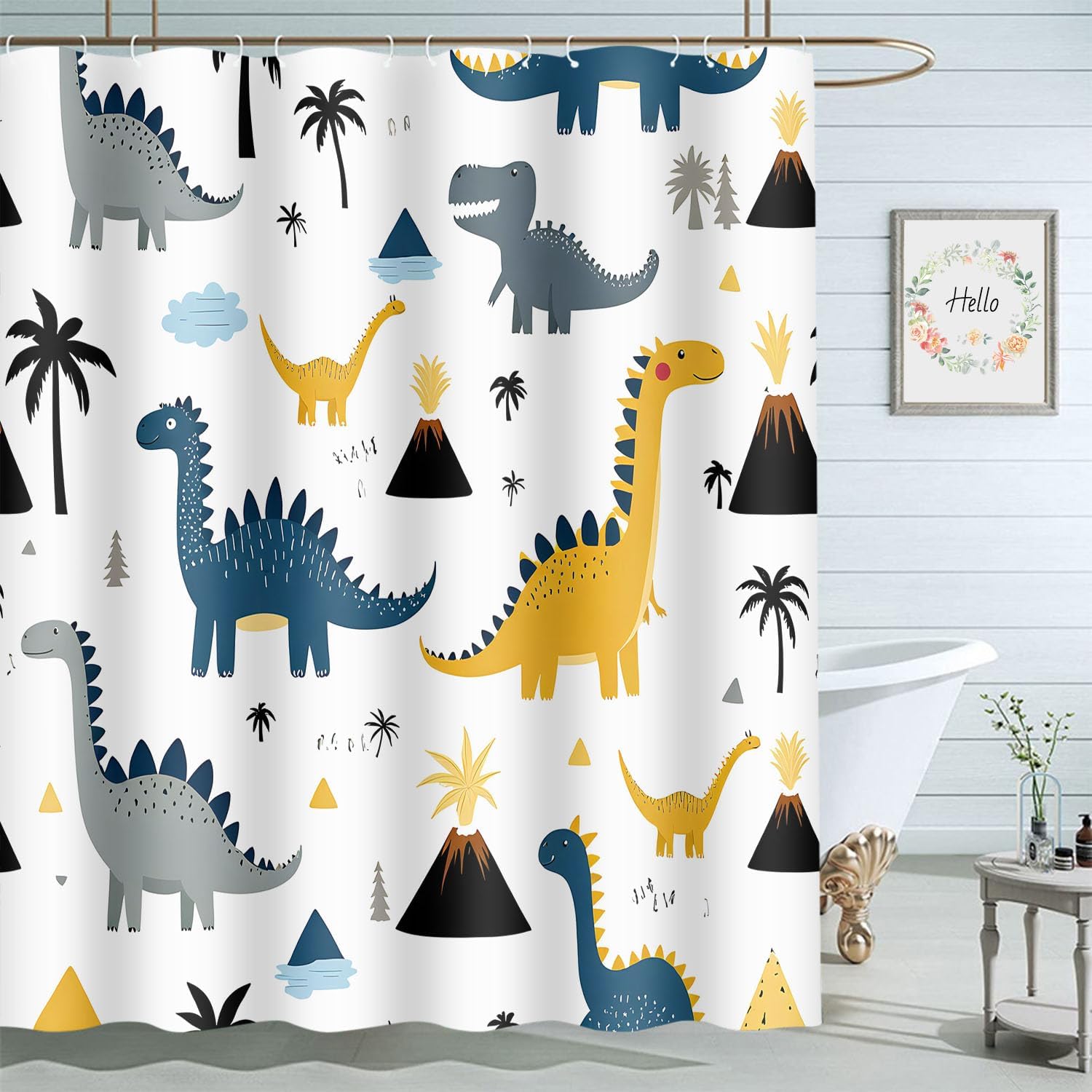 Moslion Cartoon Dinosaur Dino Shower Curtains Bathroom Curtain Waterproof with Hooks 72x72 Inch for Men Women Boys Girls