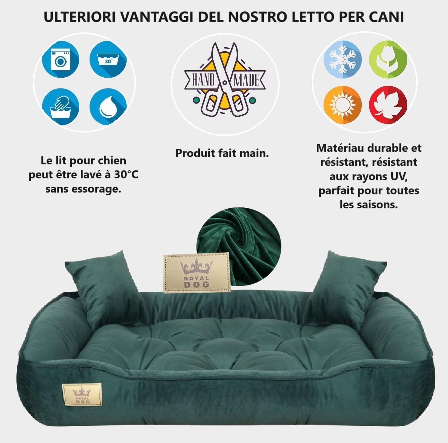 Un lit pour très Grands Chiens XXL 130x105 cm | Lit pour Chien Lavable, Ultra Doux | Canapé Chien Orthopedique | Moelleux et Douillet, Super Doux | Made in EU Vert